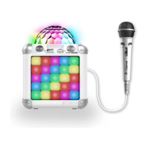 Enceinte Bluetooth Effet lumineux Disco Karaoké avec Micro - Blanc