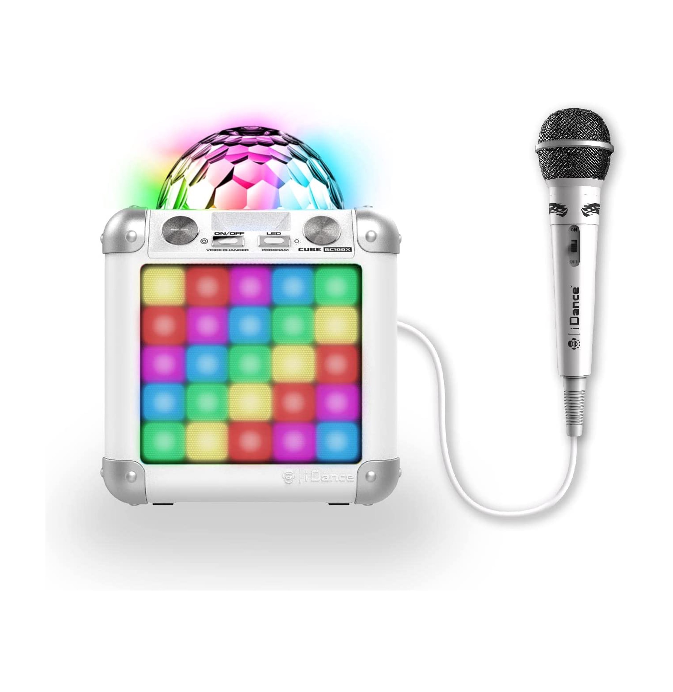 Enceinte Bluetooth Effet lumineux Disco Karaoké avec Micro - Blanc
