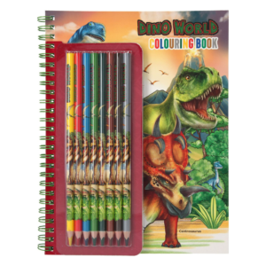 Album de coloriage Dino World + 8 crayons de couleur